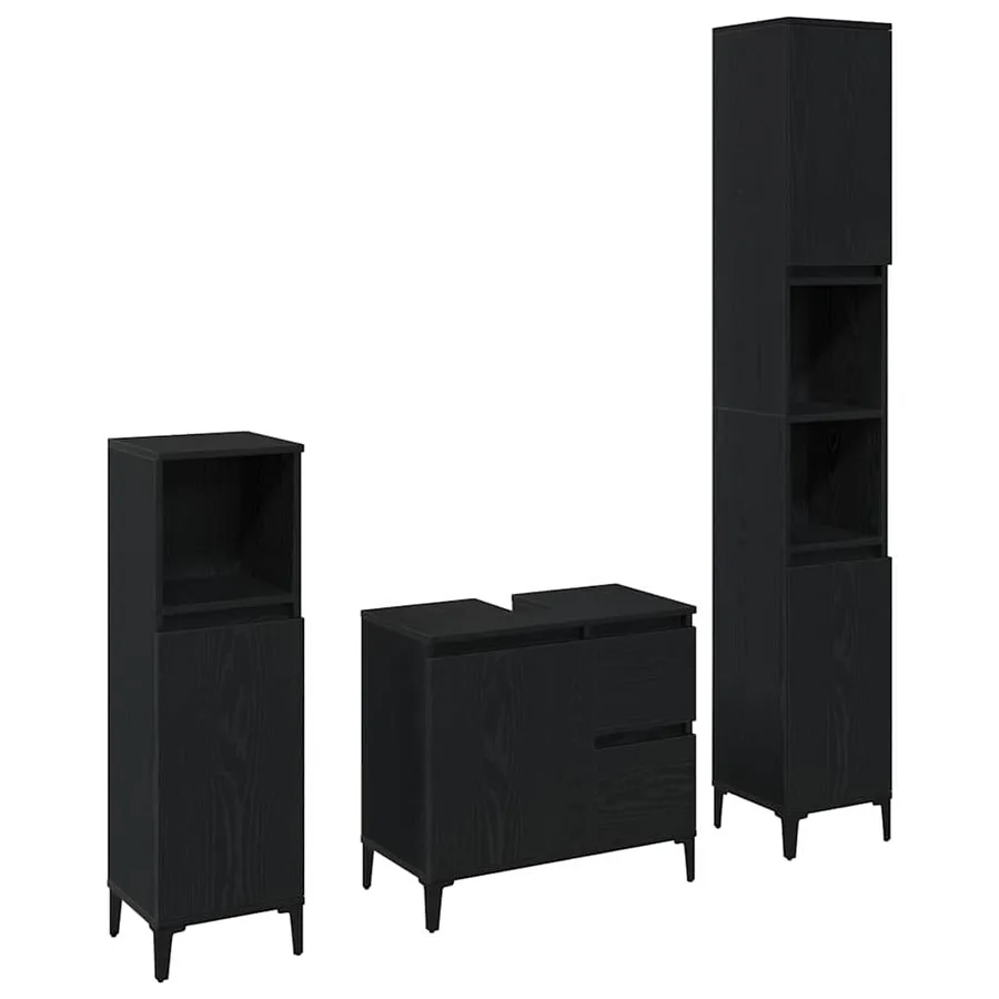 Ensemble de mobilier de salle de bain 3 pcs Chêne noir - 2