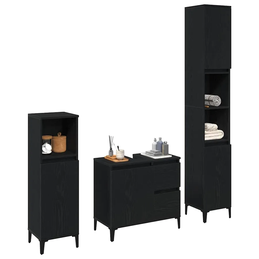 Ensemble de mobilier de salle de bain 3 pcs Chêne noir - 3