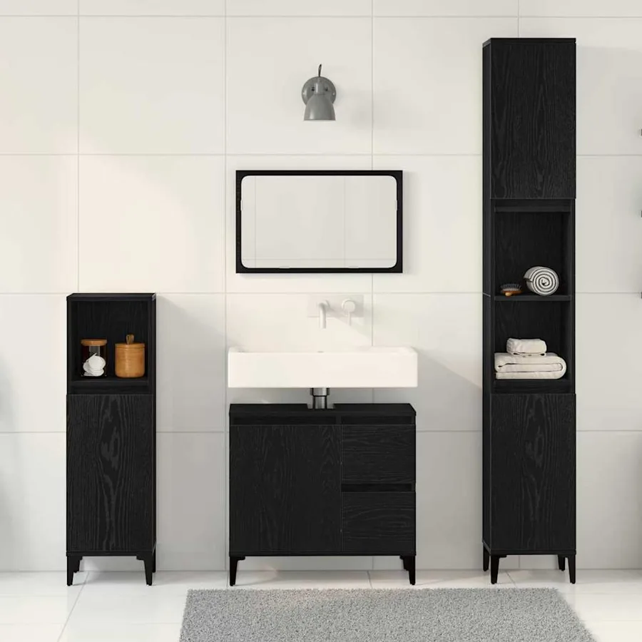 Ensemble de mobilier de salle de bain 3 pcs Chêne noir - 4