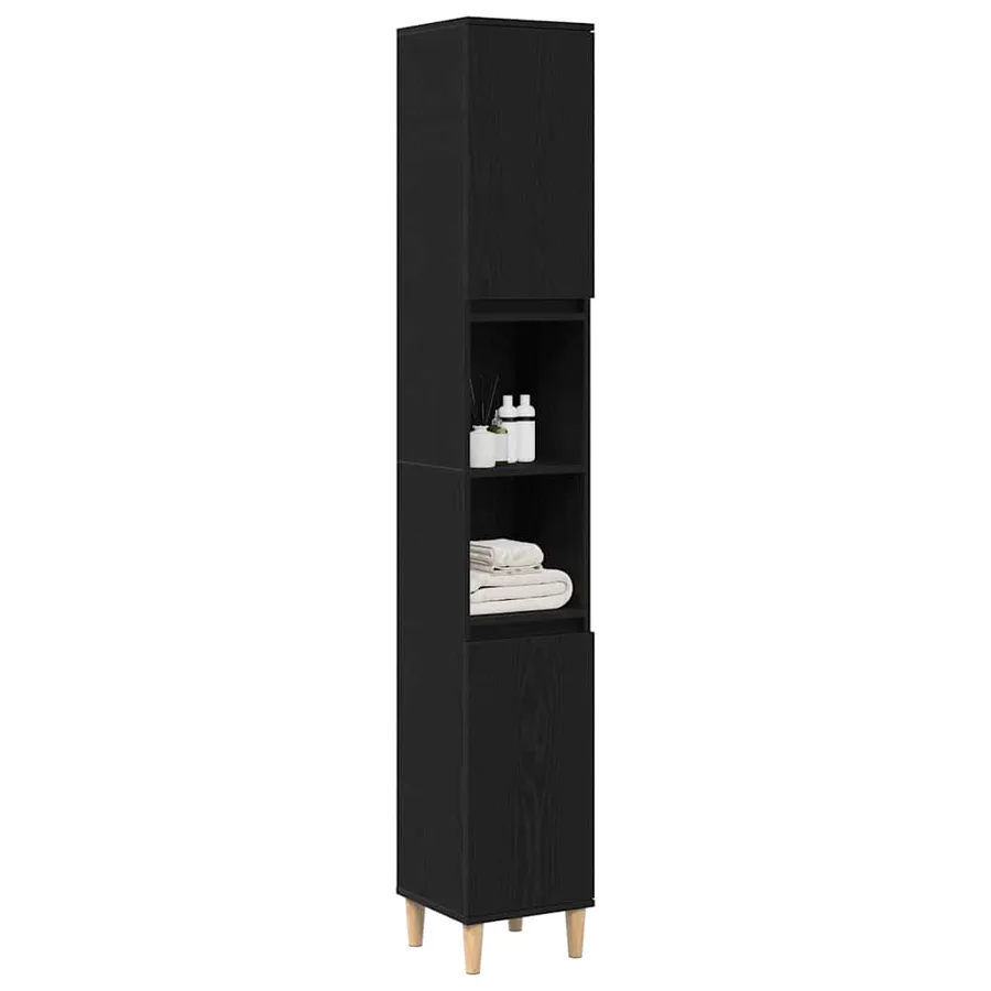Cabinet de salle de bain avec porte Chêne noir 30 x 30 x 190 cm - 3