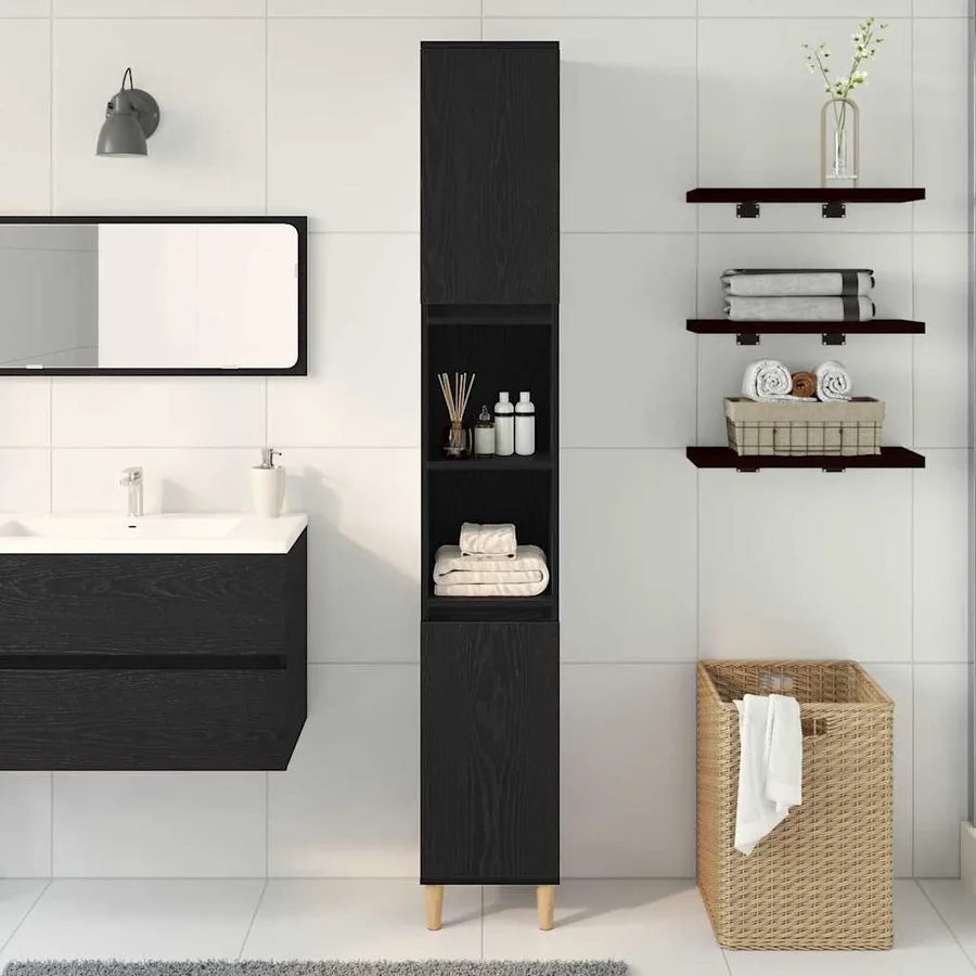 Cabinet de salle de bain avec porte Chêne noir 30 x 30 x 190 cm - 4