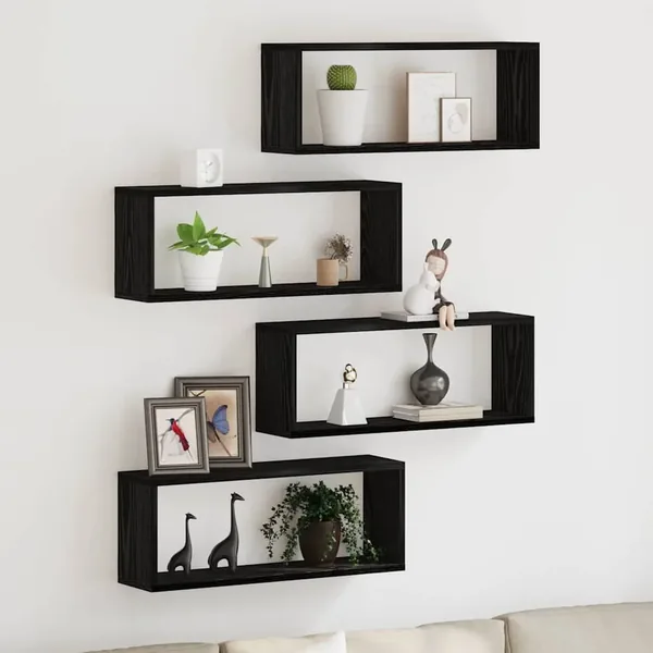 Étagères Murales avec étagère 4 pcs Chêne noir 60 x 15 x 23 cm