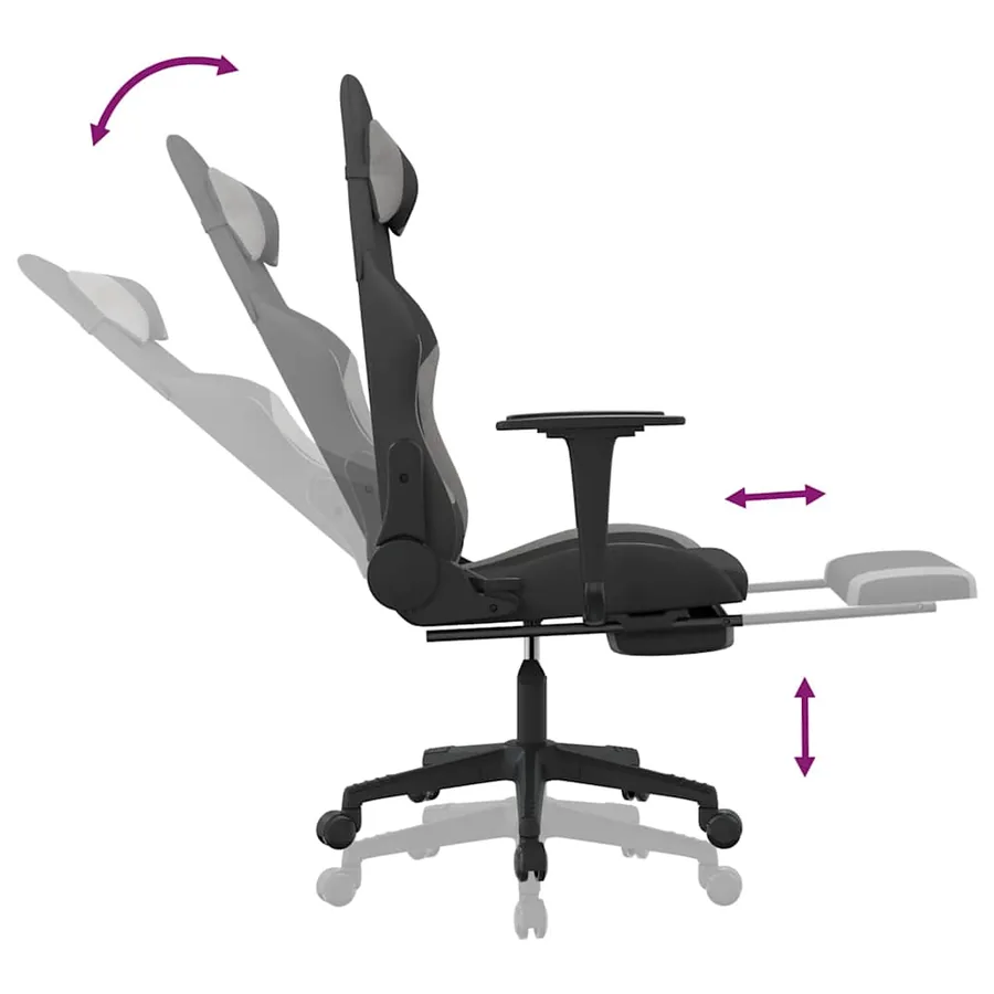 Chaise de jeu de massage repose-pied Noir et gris clair Tissu - 11