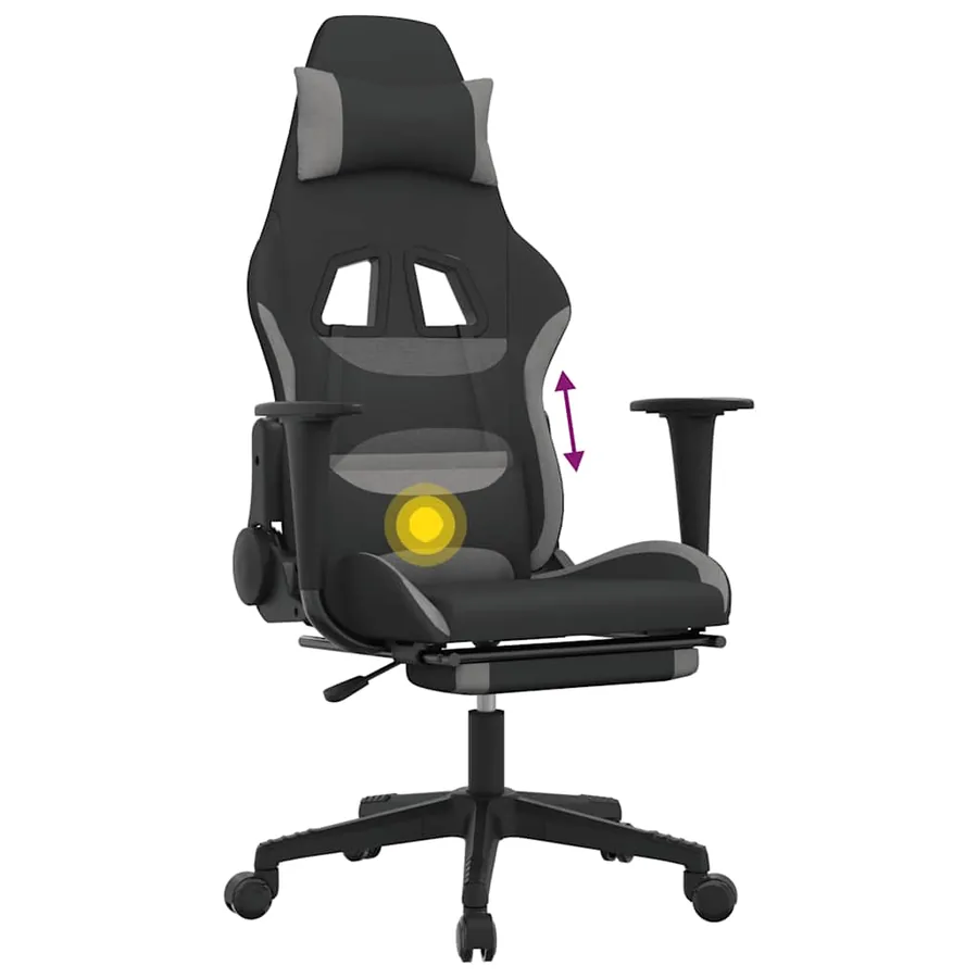 Chaise de jeu de massage repose-pied Noir et gris clair Tissu - 12
