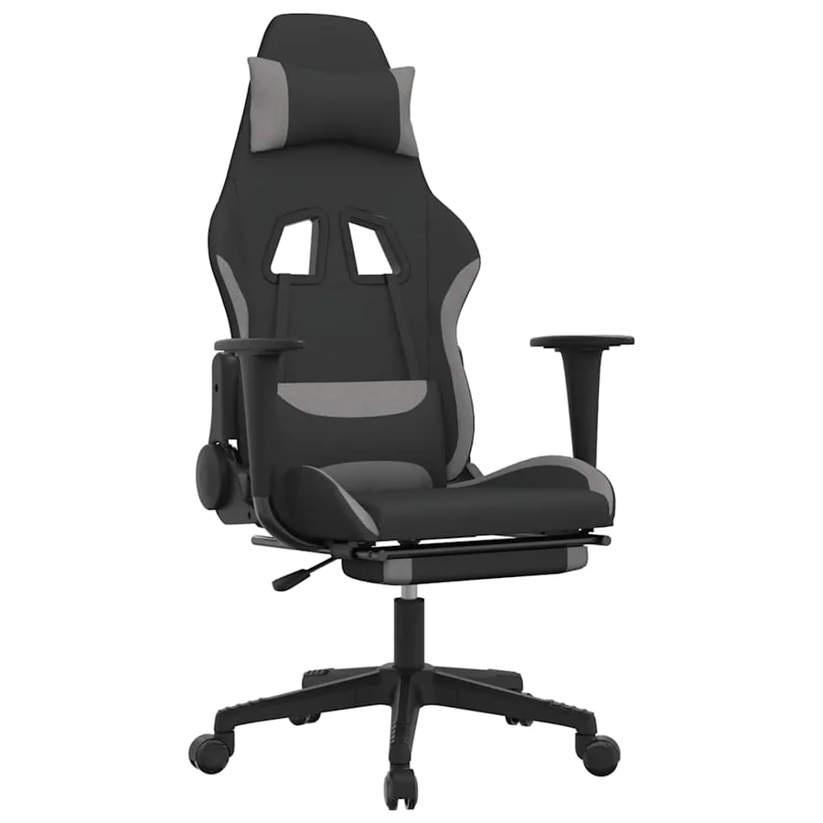 Chaise de jeu de massage repose-pied Noir et gris clair Tissu - 2