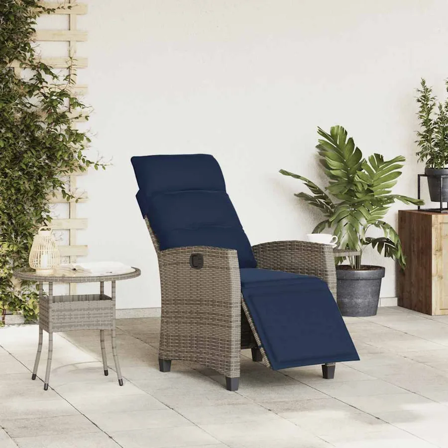 Chaise de jardin inclinable avec table d'appoint gris polyrotin - 3