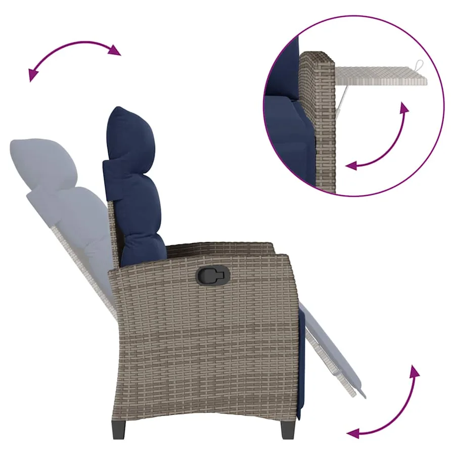 Chaise de jardin inclinable avec table d'appoint gris polyrotin - 8