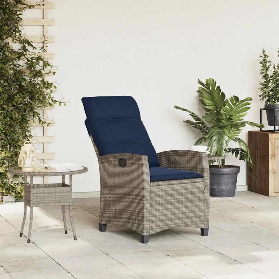 Chaise de jardin inclinable avec table d'appoint gris polyrotin - 3