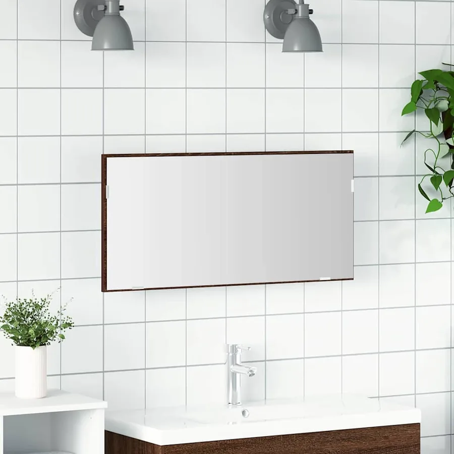 Miroir Chêne marron 80 x 37 cm Verre et Bois Ingénierie
