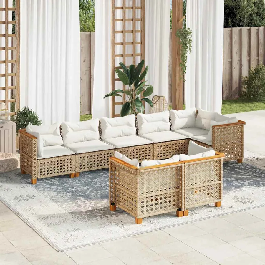Salon de jardin avec coussins 8 pcs beige résine tressée
