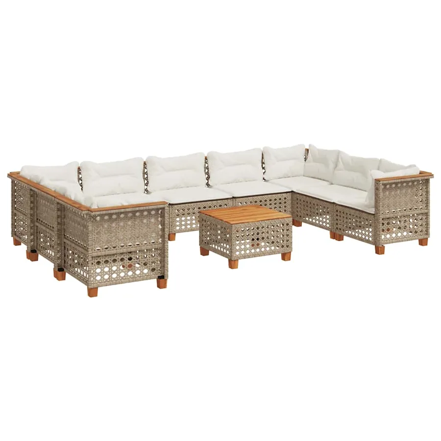 Salon de jardin avec coussins 10 pcs beige résine tressée - 2