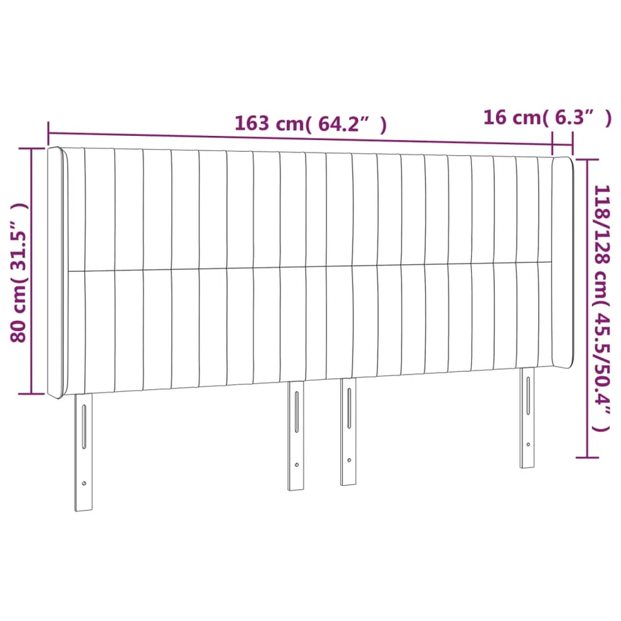 Tête de lit à LED Gris clair 163x16x118/128 cm Tissu - 6