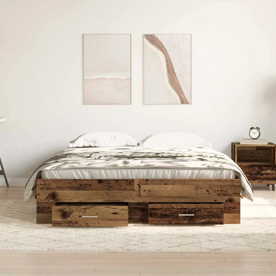 Cadre de lit Bois Ancien 135 x 190 cm Bois d'ingénierie - 3