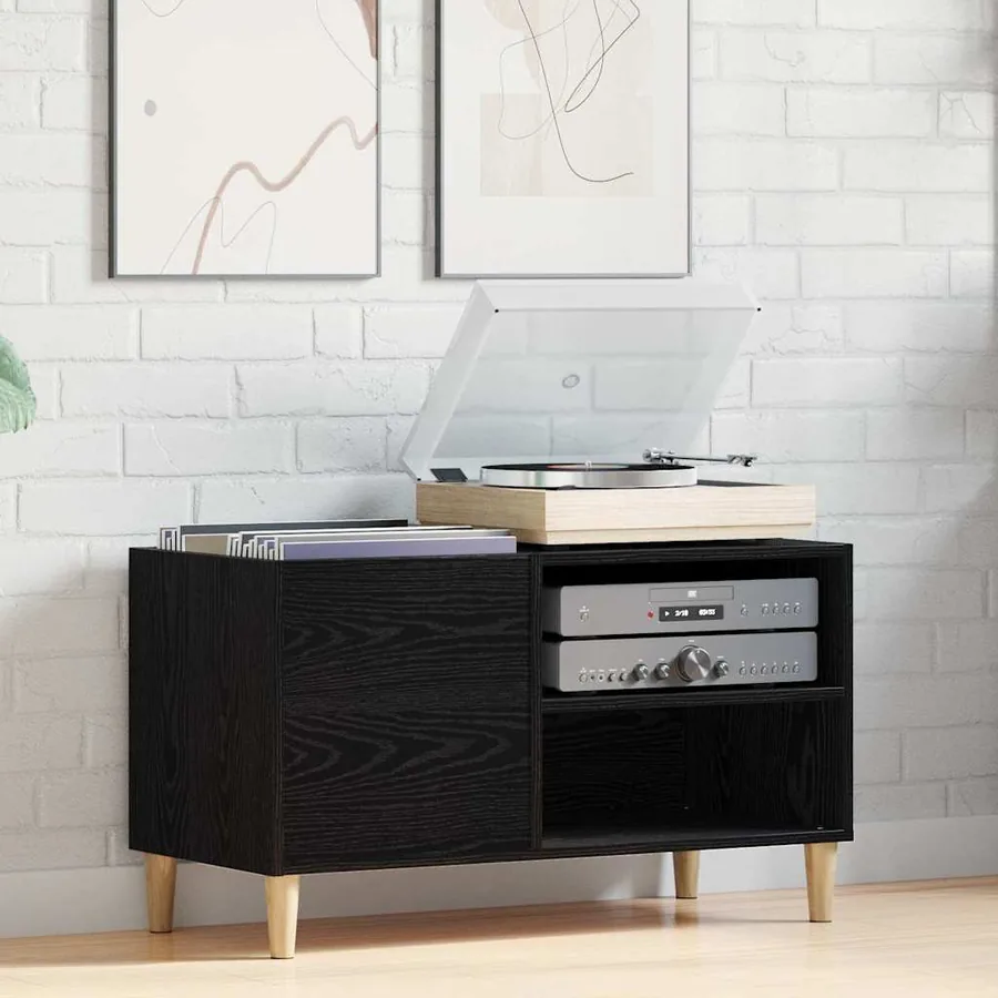 Meuble à vinyles Chêne noir 84,5 x 38 x 48 cm Bois d'ingénierie