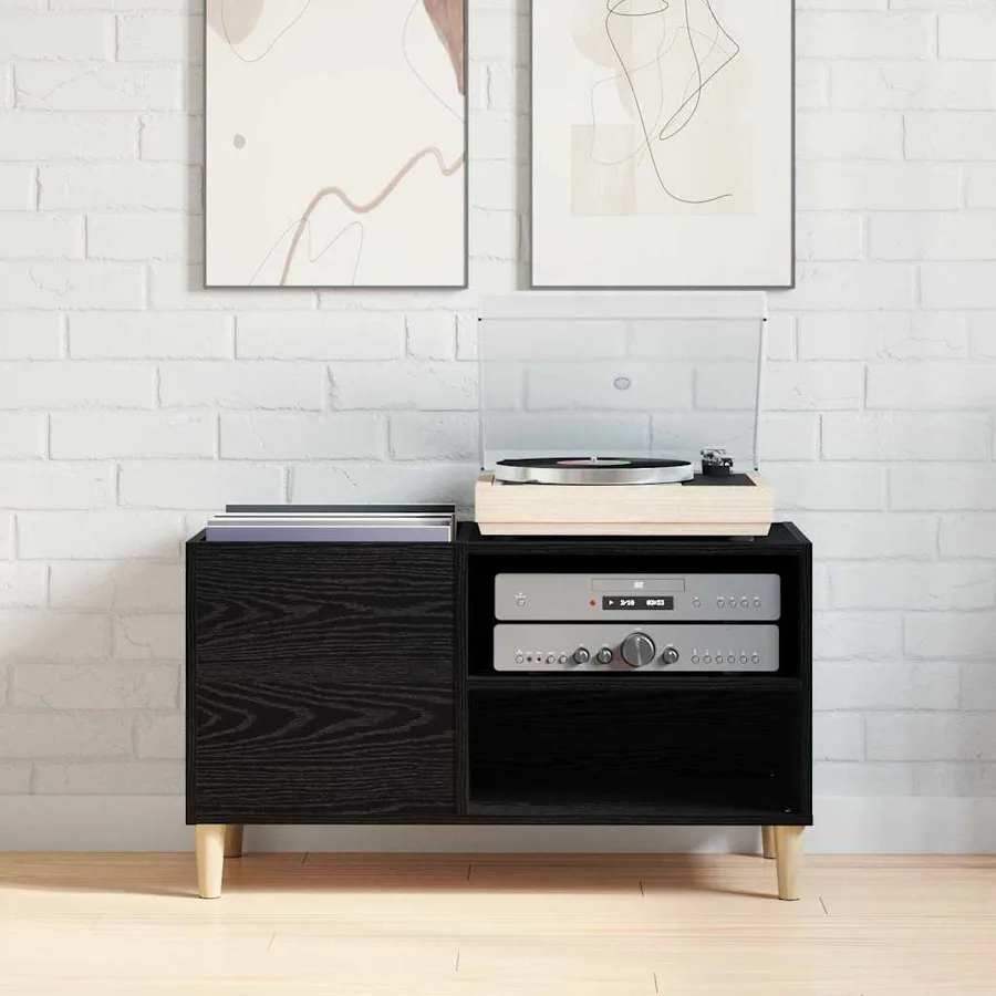 Meuble à vinyles Chêne noir 84,5 x 38 x 48 cm Bois d'ingénierie - 4