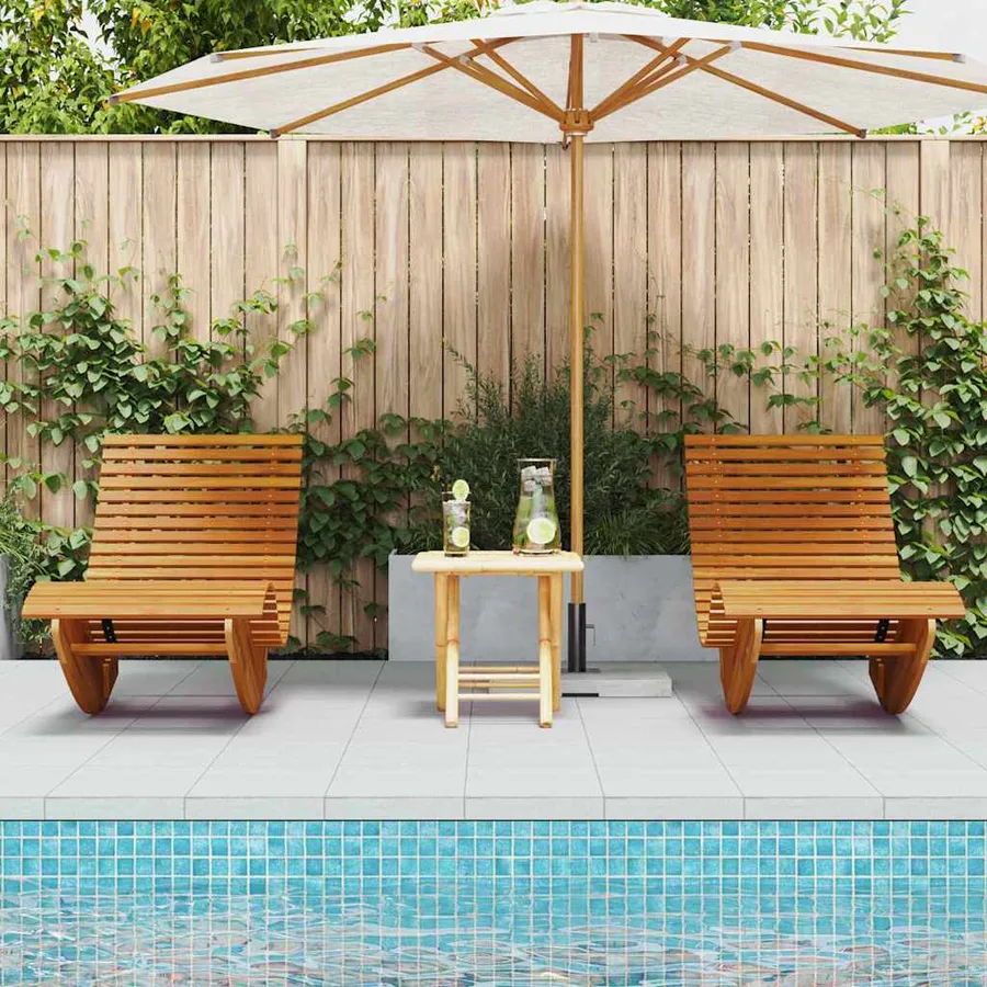 Transat 2 pcs Marron 154 x 60 x 74 cm Bois d'Acacia Massif - 3