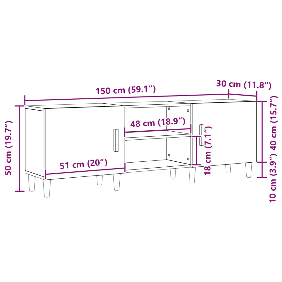 Meuble TV Chêne noir 150 x 30 x 50 cm Bois d'ingénierie - 13