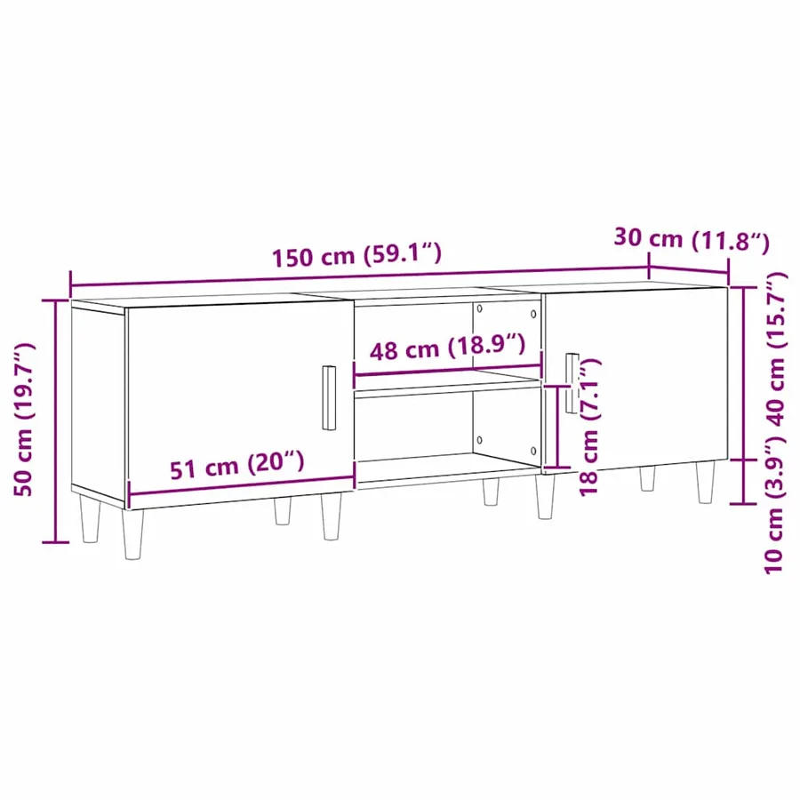 Meuble TV Chêne noir 150 x 30 x 50 cm Bois d'ingénierie - 14