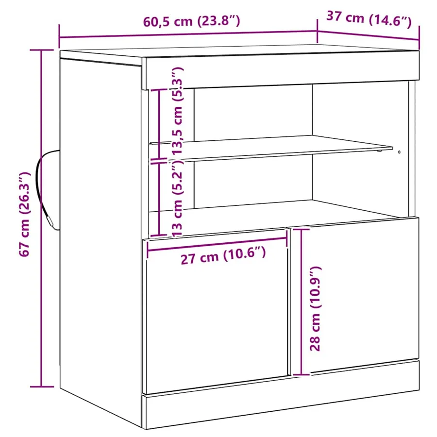 Buffet LED Noir 60,5 x 37 x 67 cm Bois d'ingénierie - 14