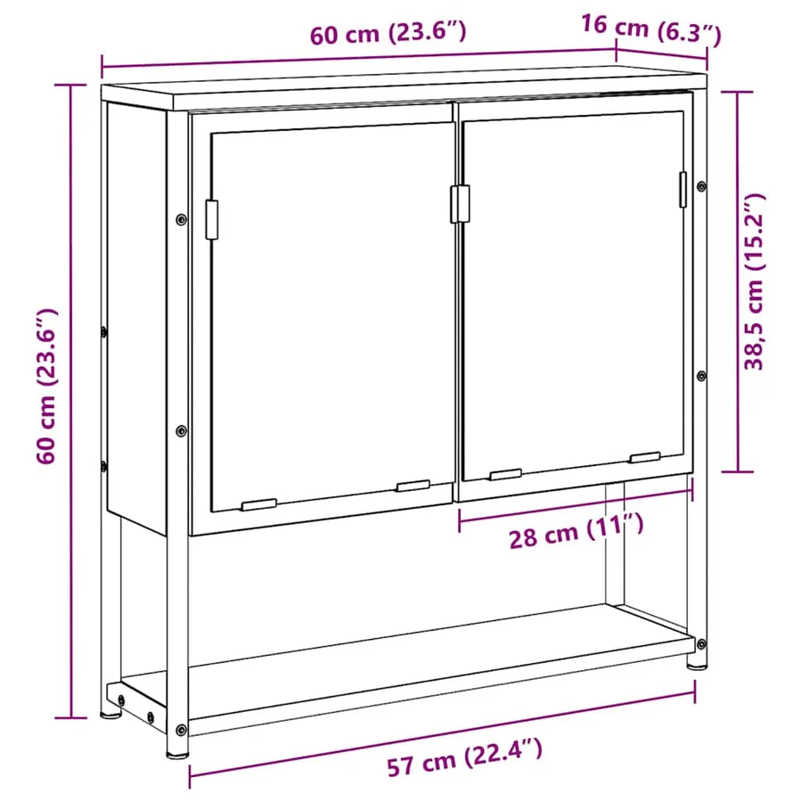 Armoire Miroir Chêne noir 60 x 16 x 60 cm Bois d'ingénierie - 12