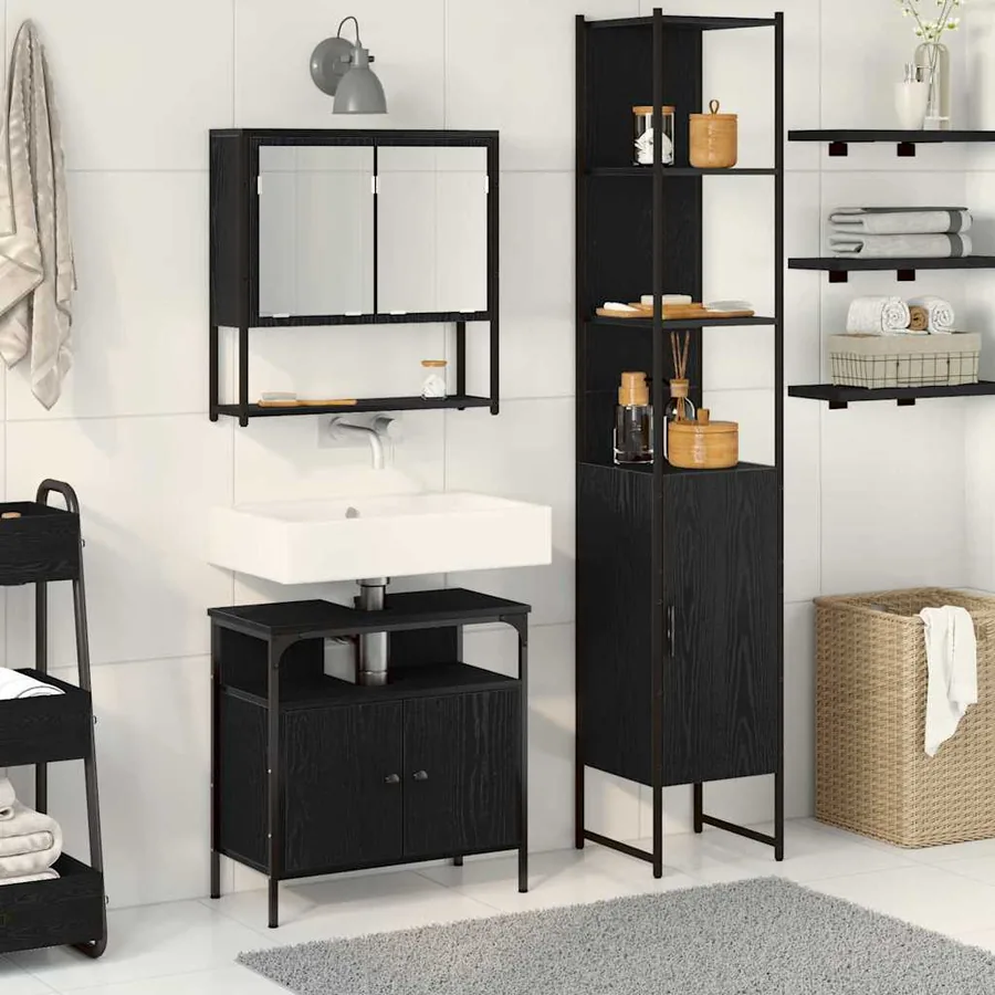 Ensemble de mobilier de salle de bain 3 pcs Chêne noir