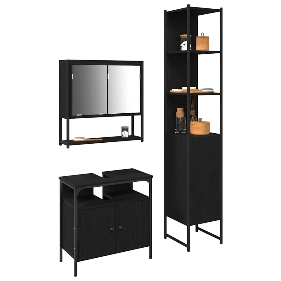 Ensemble de mobilier de salle de bain 3 pcs Chêne noir - 3
