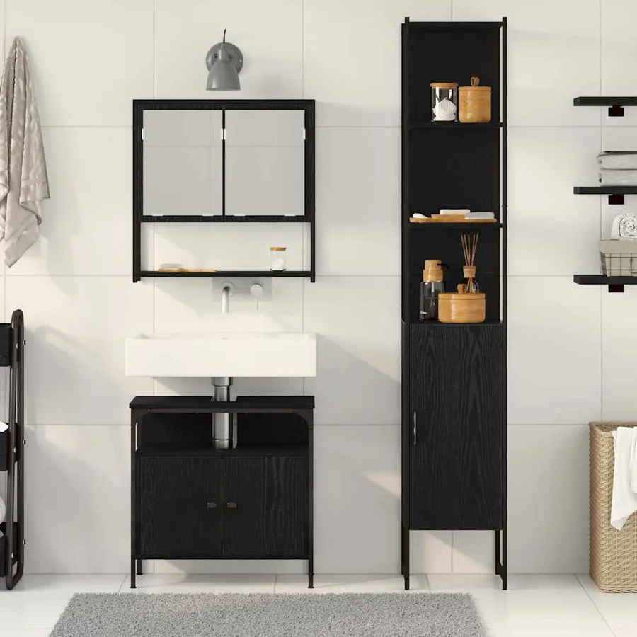 Ensemble de mobilier de salle de bain 3 pcs Chêne noir - 4