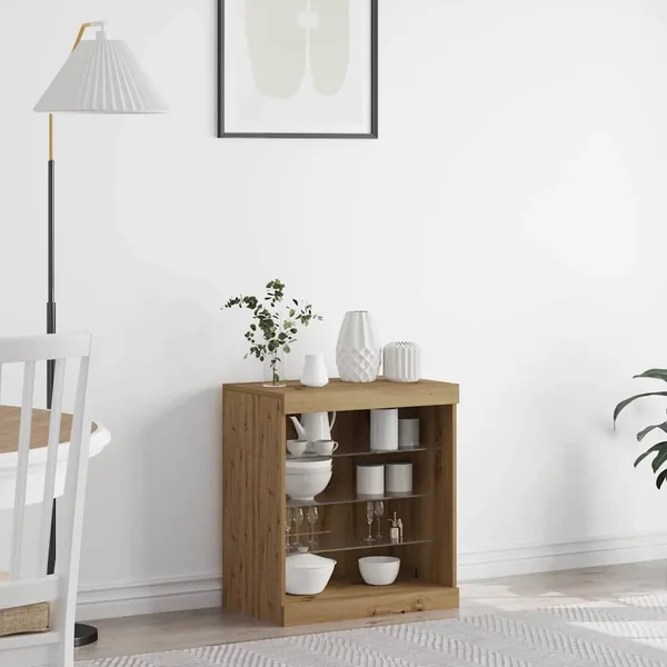 Buffet LED Chêne artisanal 60,5 x 37 x 67 cm Bois d'ingénierie