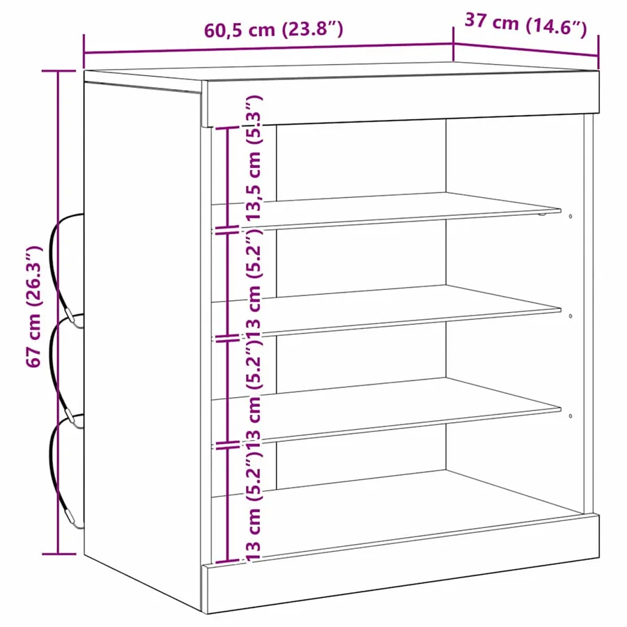 Buffet LED Chêne artisanal 60,5 x 37 x 67 cm Bois d'ingénierie - 14