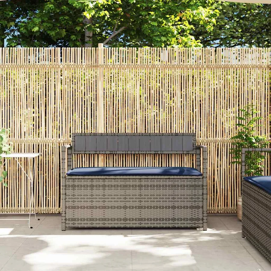 Banc de rangement de jardin avec coussin gris résine tressée - 3