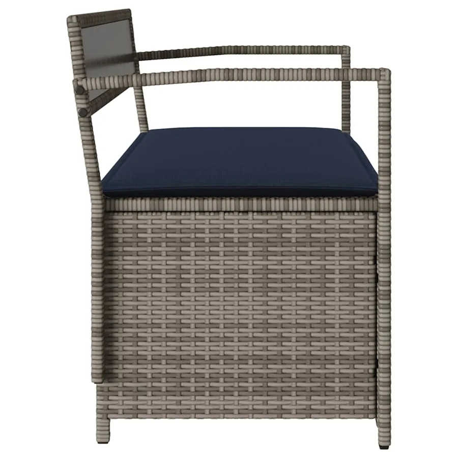 Banc de rangement de jardin avec coussin gris résine tressée - 5