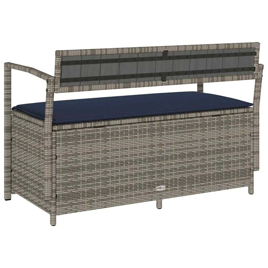 Banc de rangement de jardin avec coussin gris résine tressée - 6