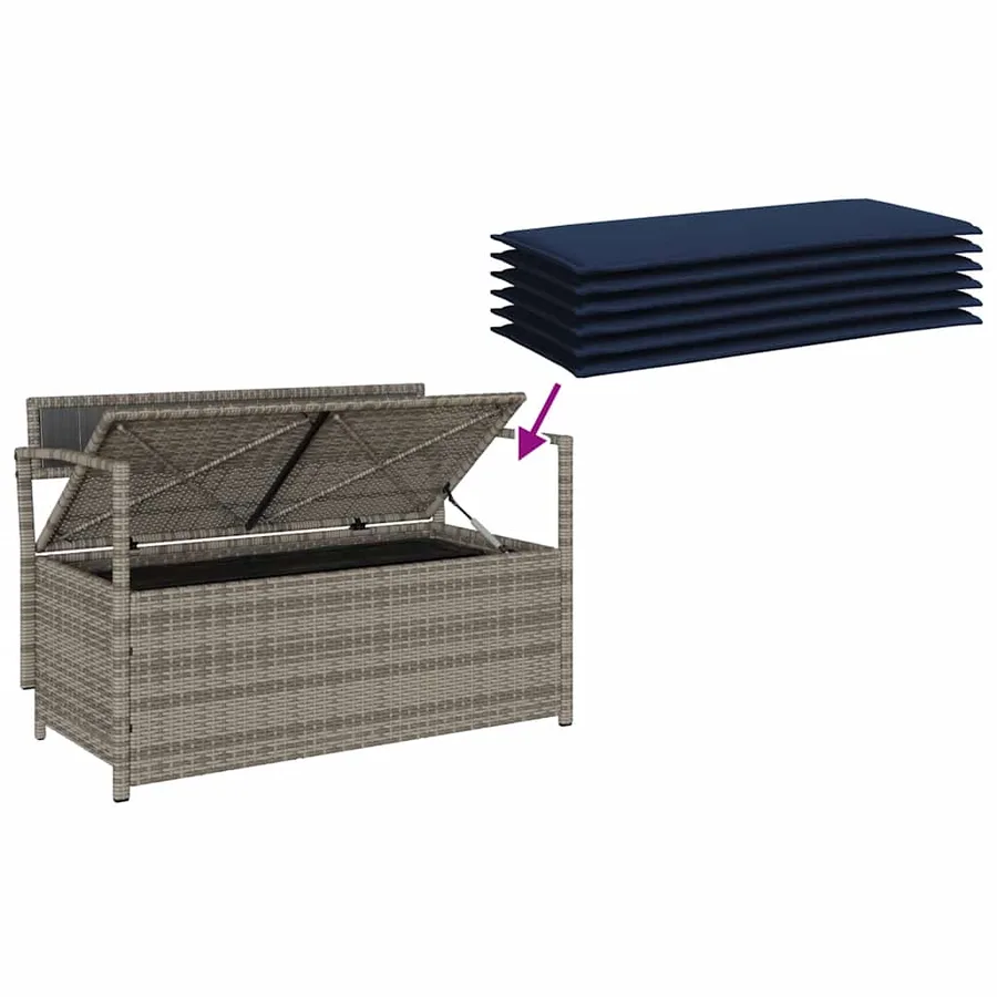 Banc de rangement de jardin avec coussin gris résine tressée - 7