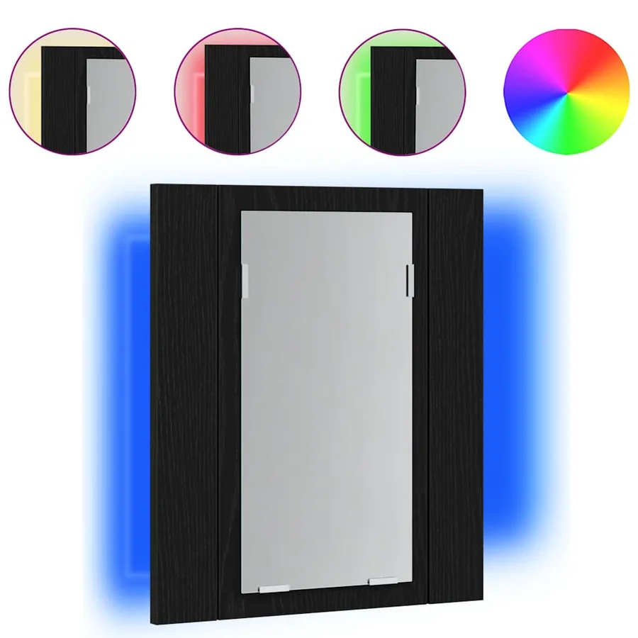 Armoire de salle de bain avec miroir LED en chêne noir 40 x 12 x 45 cm bois d'ingénierie - 2