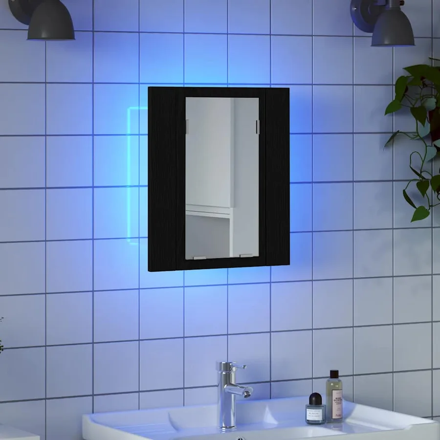Armoire de salle de bain avec miroir LED en chêne noir 40 x 12 x 45 cm bois d'ingénierie - 3