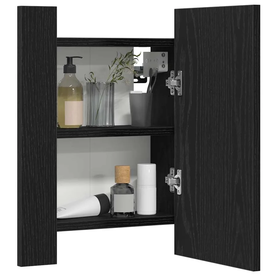 Armoire de salle de bain avec miroir LED en chêne noir 40 x 12 x 45 cm bois d'ingénierie - 5