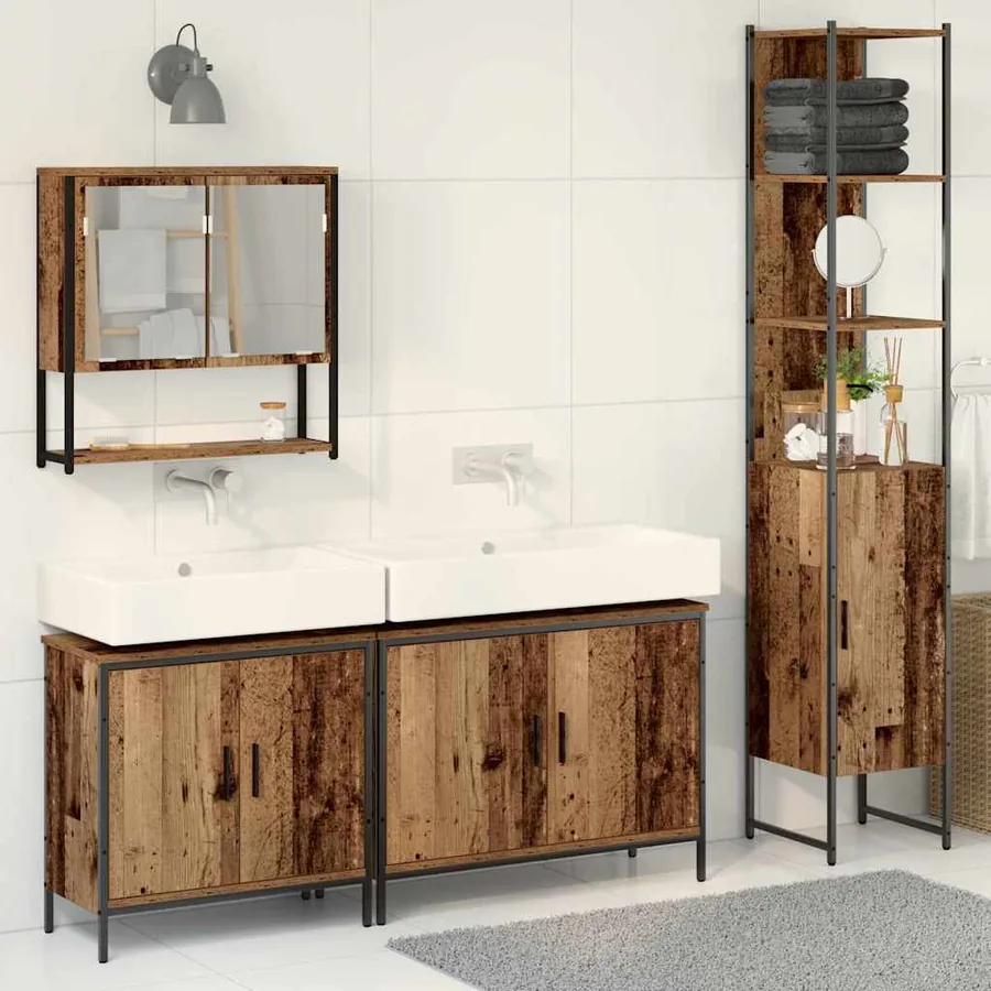 Ensemble de mobilier de salle de bain avec étagère 4 pcs Marron