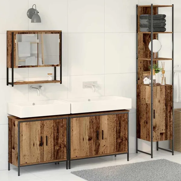 Ensemble de mobilier de salle de bain avec étagère 4 pcs Marron