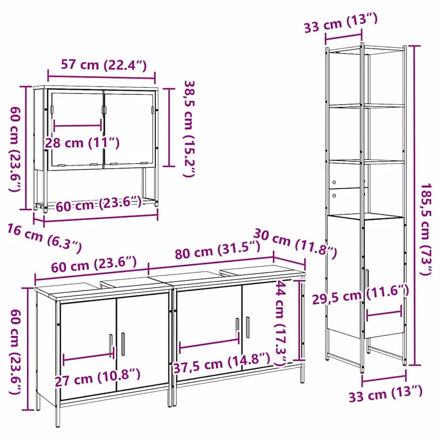 Ensemble de mobilier de salle de bain avec étagère 4 pcs Marron - 13