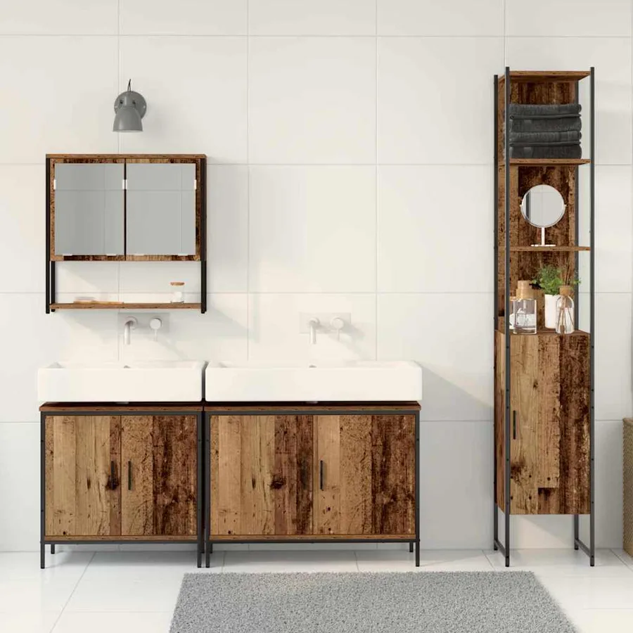 Ensemble de mobilier de salle de bain avec étagère 4 pcs Marron - 4