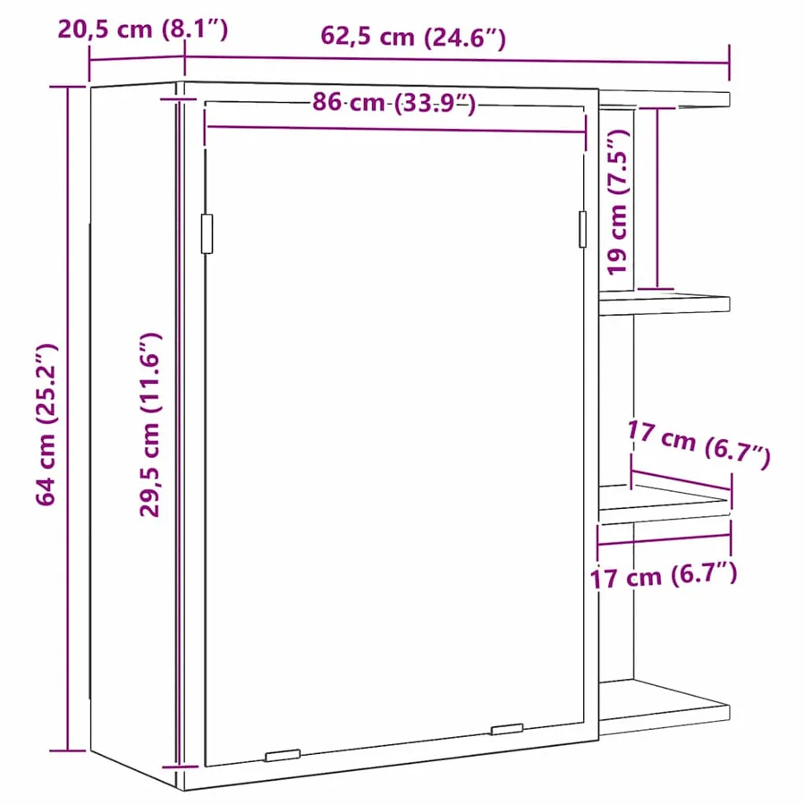 Armoire Miroir de Salle de Bain Chêne noir 62,5 x 20,5 x 64 cm - 13