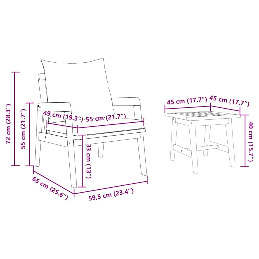 Ensemble bistrot avec coussin 3 pcs Marron Bois d'Acacia Massif - 8