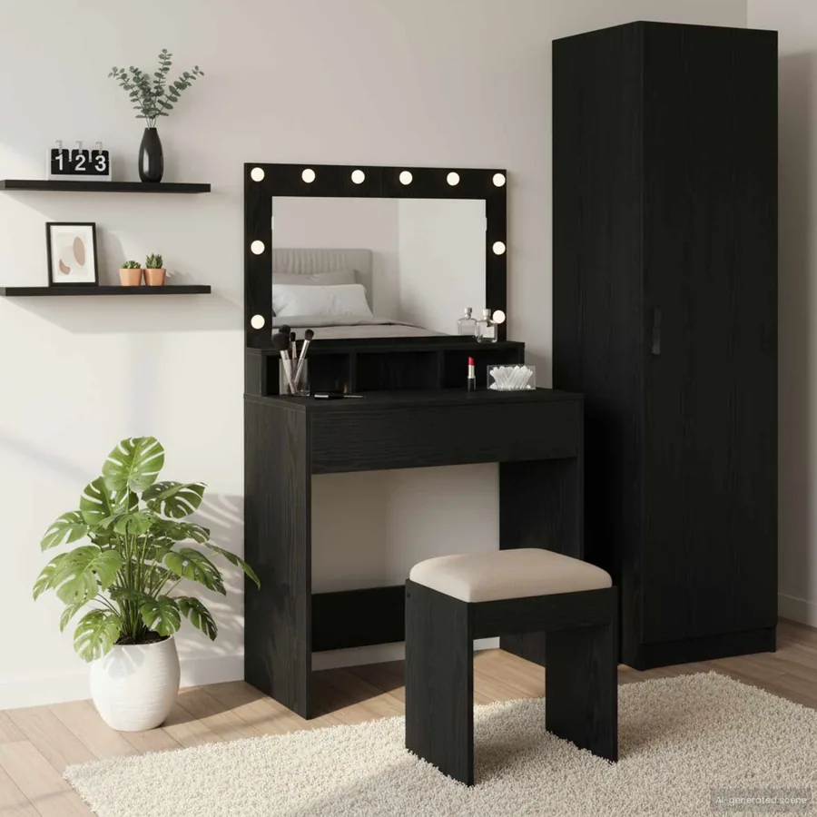 Table de Toilette avec étagère Chêne noir 75,5 x 41 x 135 cm