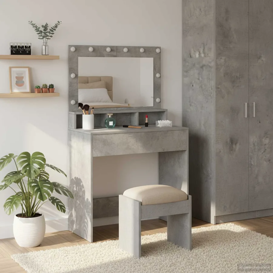 Table de Toilette avec étagère Gris béton 78,5 x 41 x 135 cm