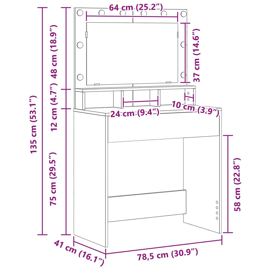 Table de Toilette avec étagère Gris béton 78,5 x 41 x 135 cm - 11