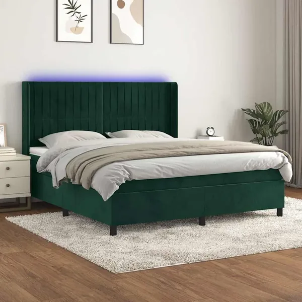 Sommier à lattes de lit matelas et LED Vert foncé 160x200 cm