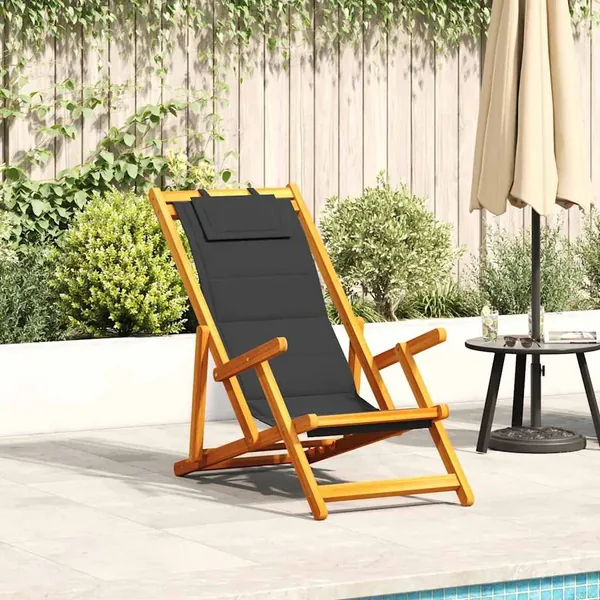 Chaise pliante avec accoudoirs en bois d'acacia noir et textilène