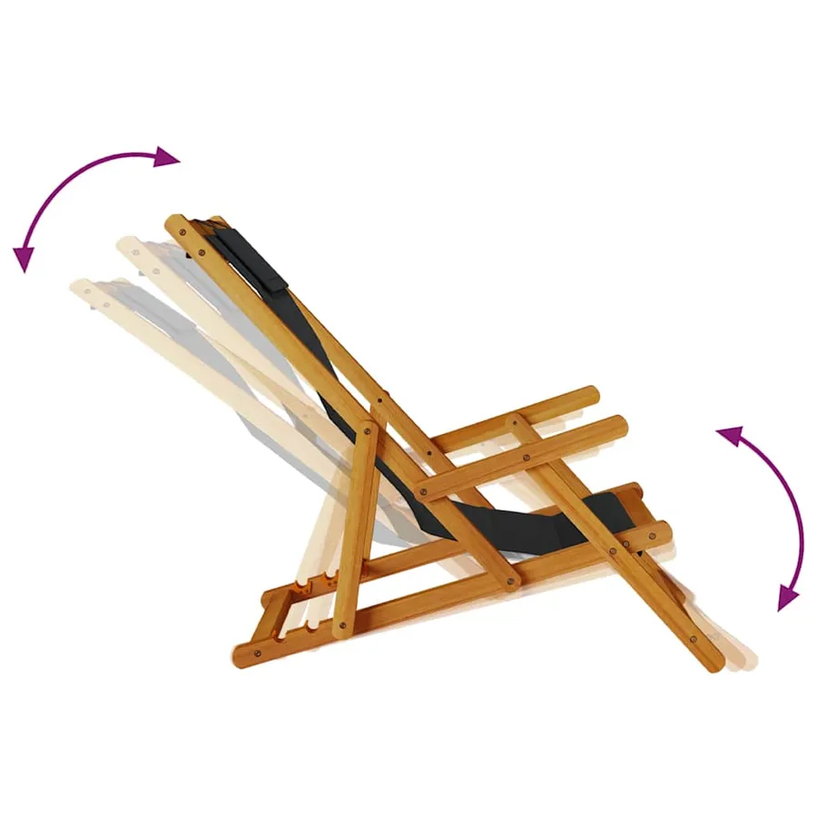 Chaise pliante avec accoudoirs en bois d'acacia noir et textilène - 10