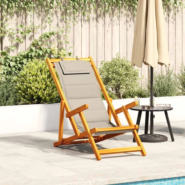 Chaise pliante avec accoudoirs bois d'acacia taupe et textilène