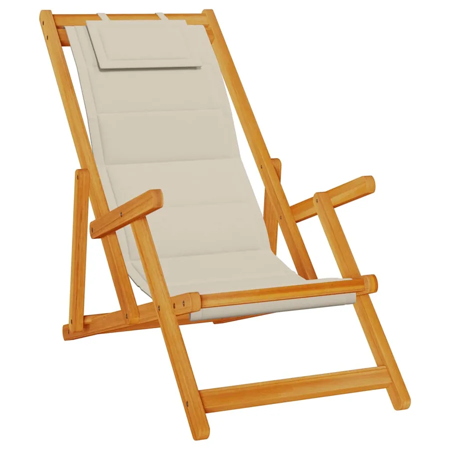 Chaise pliante avec accoudoirs bois d'acacia taupe et textilène - 2